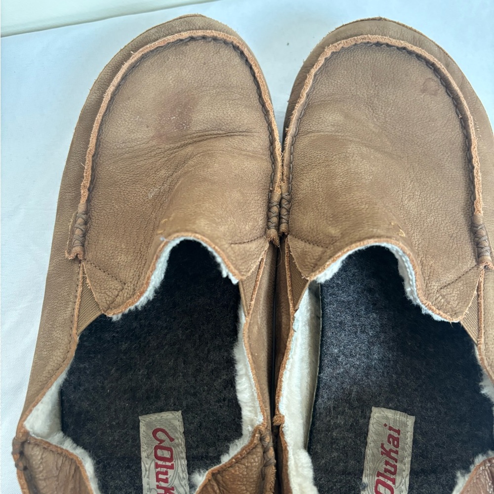 Olukai Moloa Slippers Olukai Moloa Slippers Mens size 13 Brown Leather Sheepskin - Picture 6 of 10